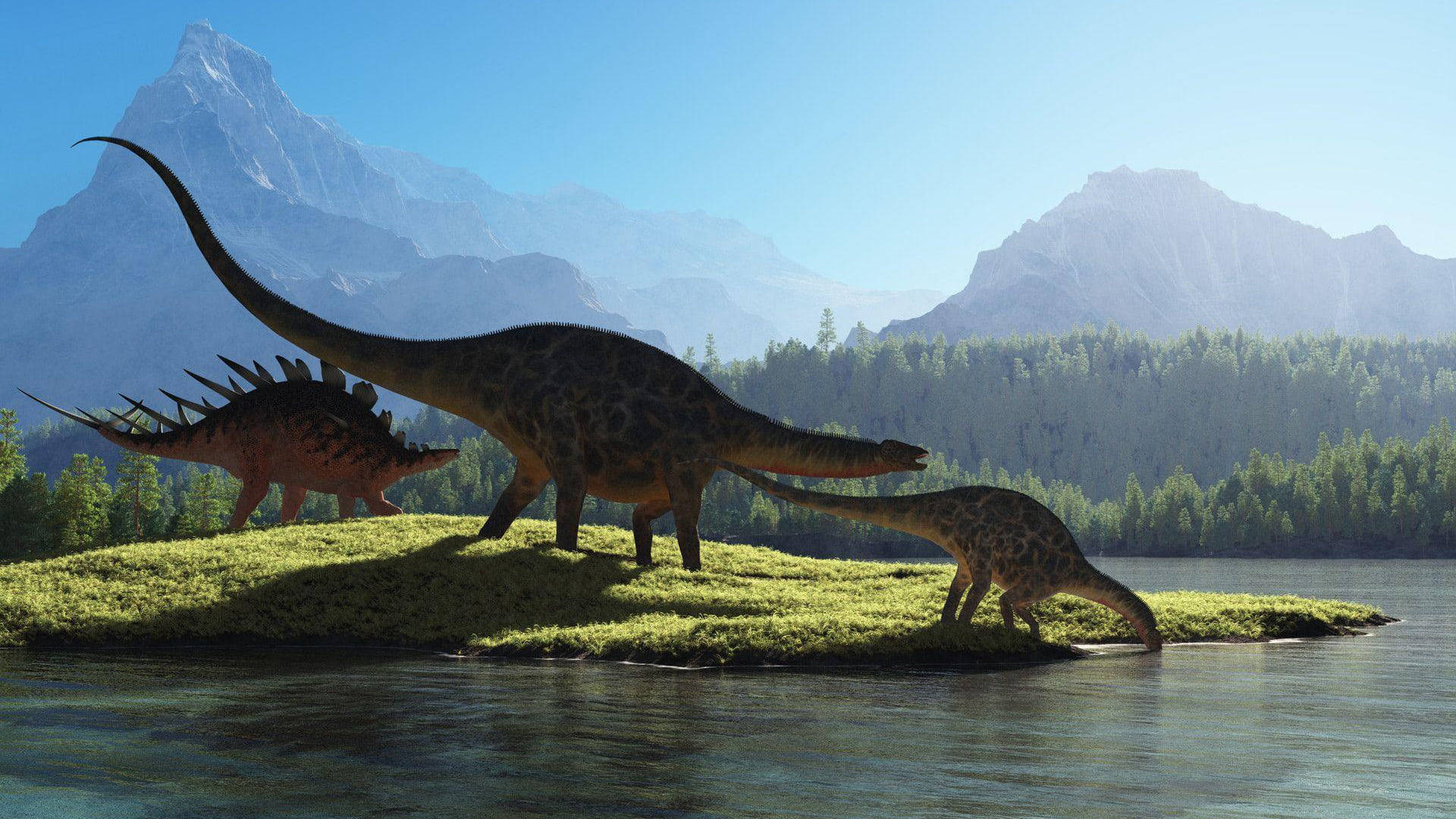 Animation af dinosaurer der drikker vand Wallpaper