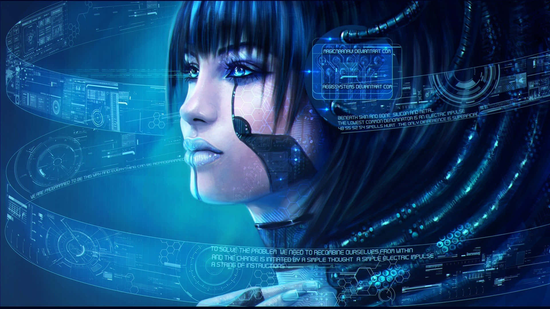 Enkvinde Med Et Futuristisk Udseende Og En Computerskærm