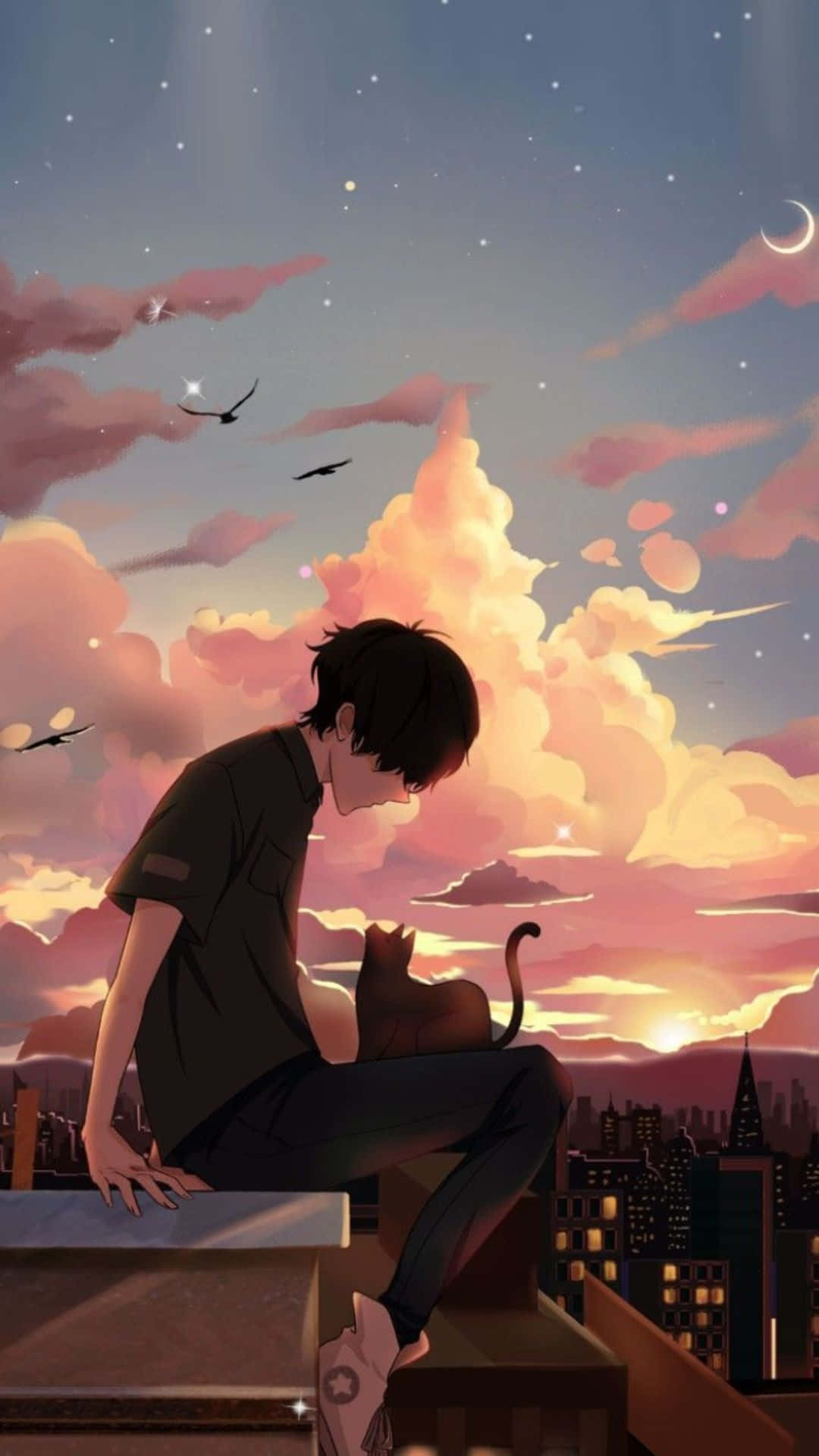 Anime Aesthetic Pfp Of A Guy With Cat Wallpaper