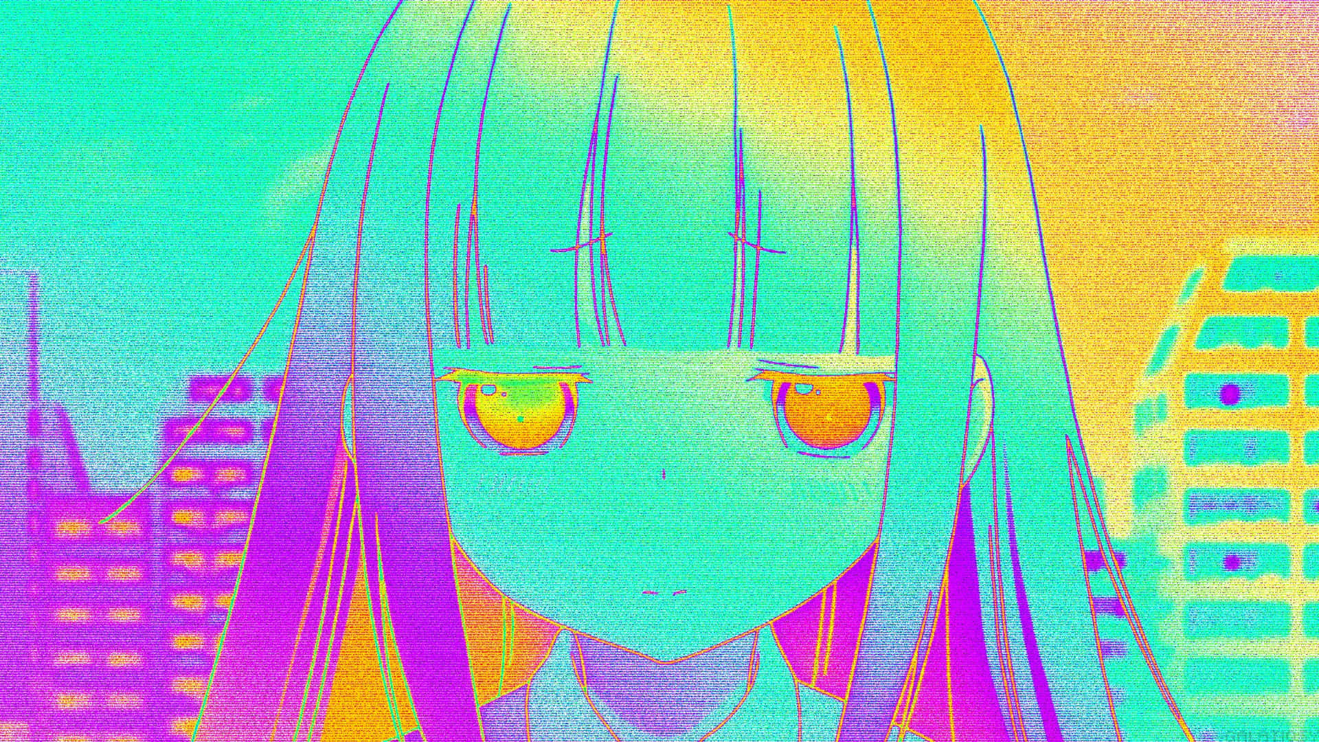 Avatarestético De Anime De Una Chica De Colores Holográficos. Fondo de pantalla