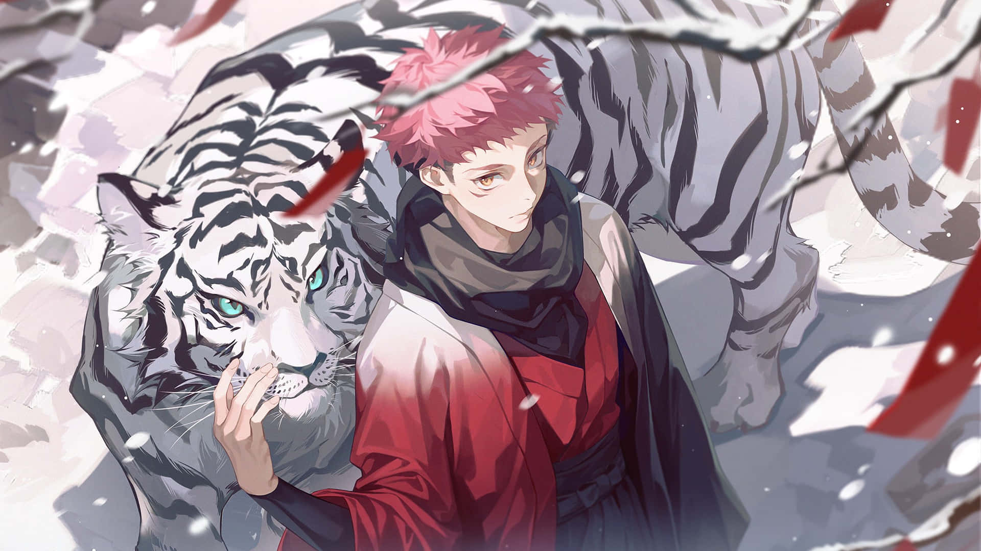 Anime Aesthetic Pfp Of Yuji With White Tiger Wallpaper