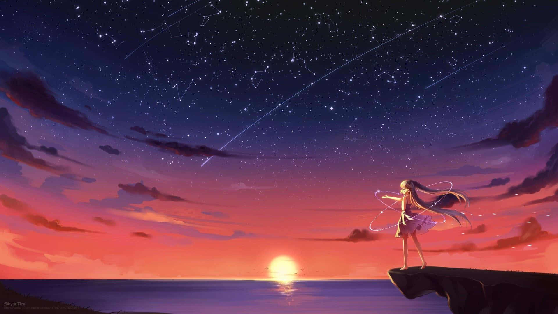 A Girl Is Standing On A Cliff Looking At The Stars