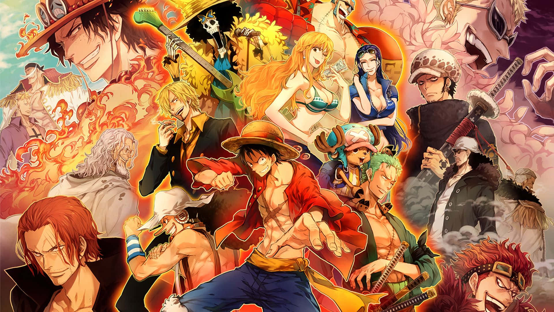 Raffinatosfondo Per Computer O Mobile Del Famoso Anime One Piece, Con Tutti I Personaggi In Alta Definizione. Sfondo