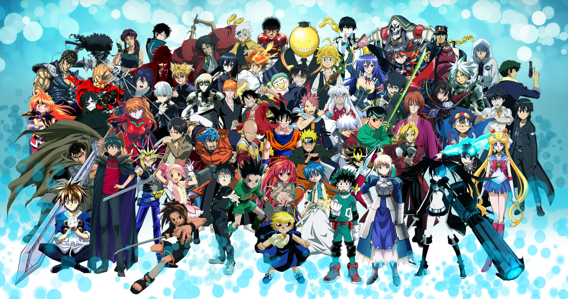Bokeh-design mod Anime-all karakterer HD-baggrund Wallpaper