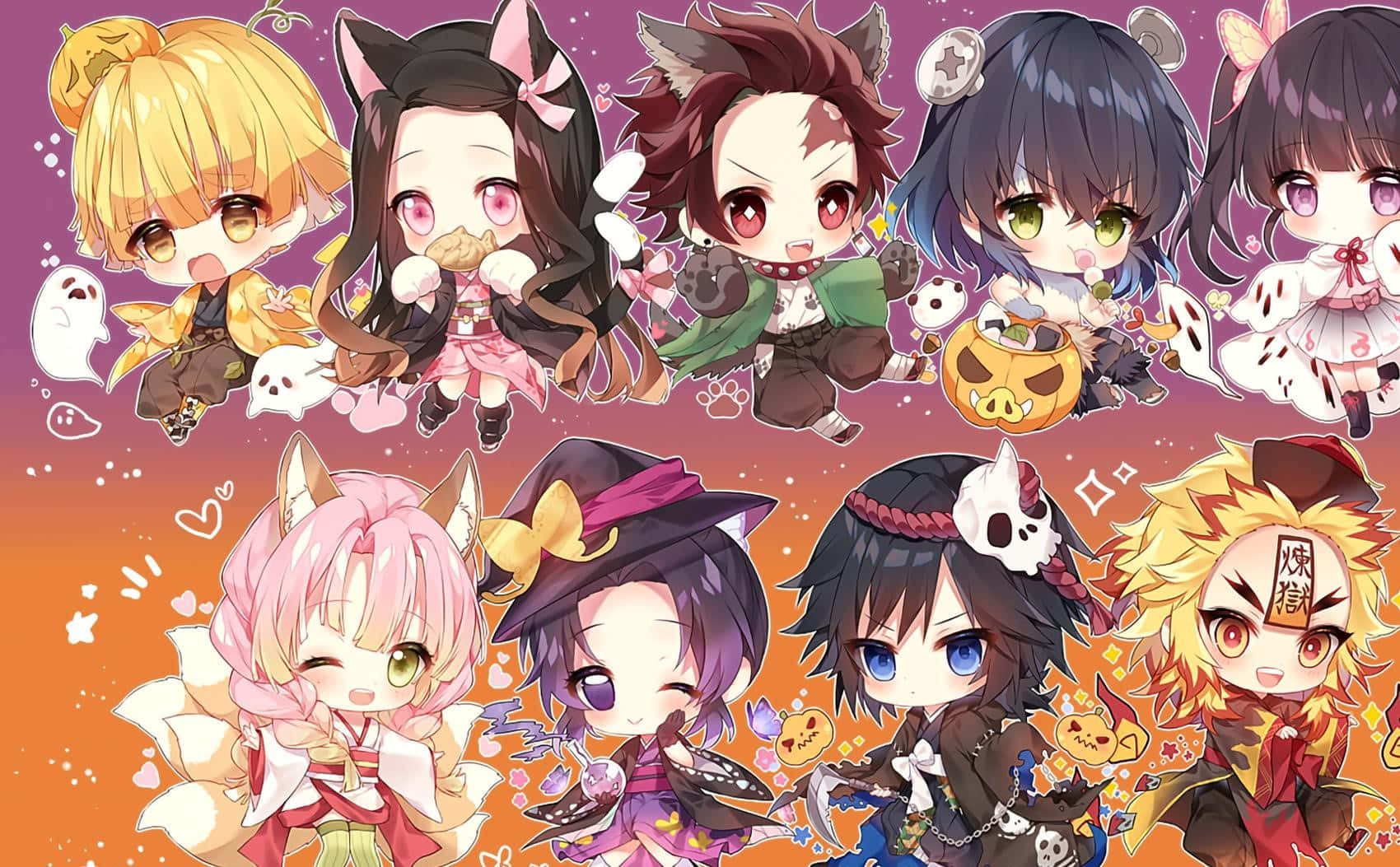 Anime Slayer alle karakterer HD Chibi Version Tapet Wallpaper