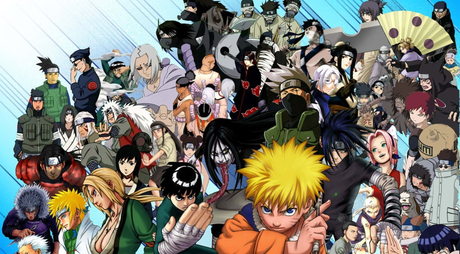 Et kraftigt grafisk af forskellige anime figurer i HD. Wallpaper