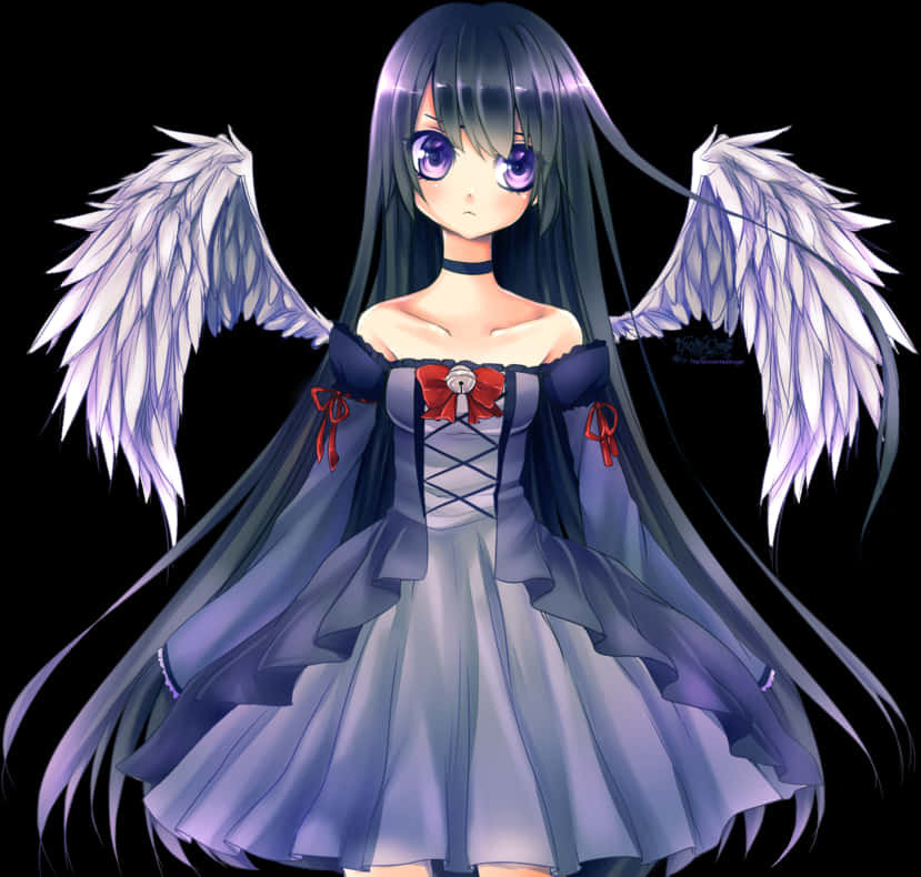 Anime Angel Girlwith Purple Wings PNG