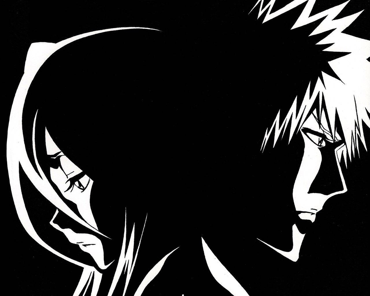 Anime Art Black And White Bleach Rukia Ichigo Wallpaper