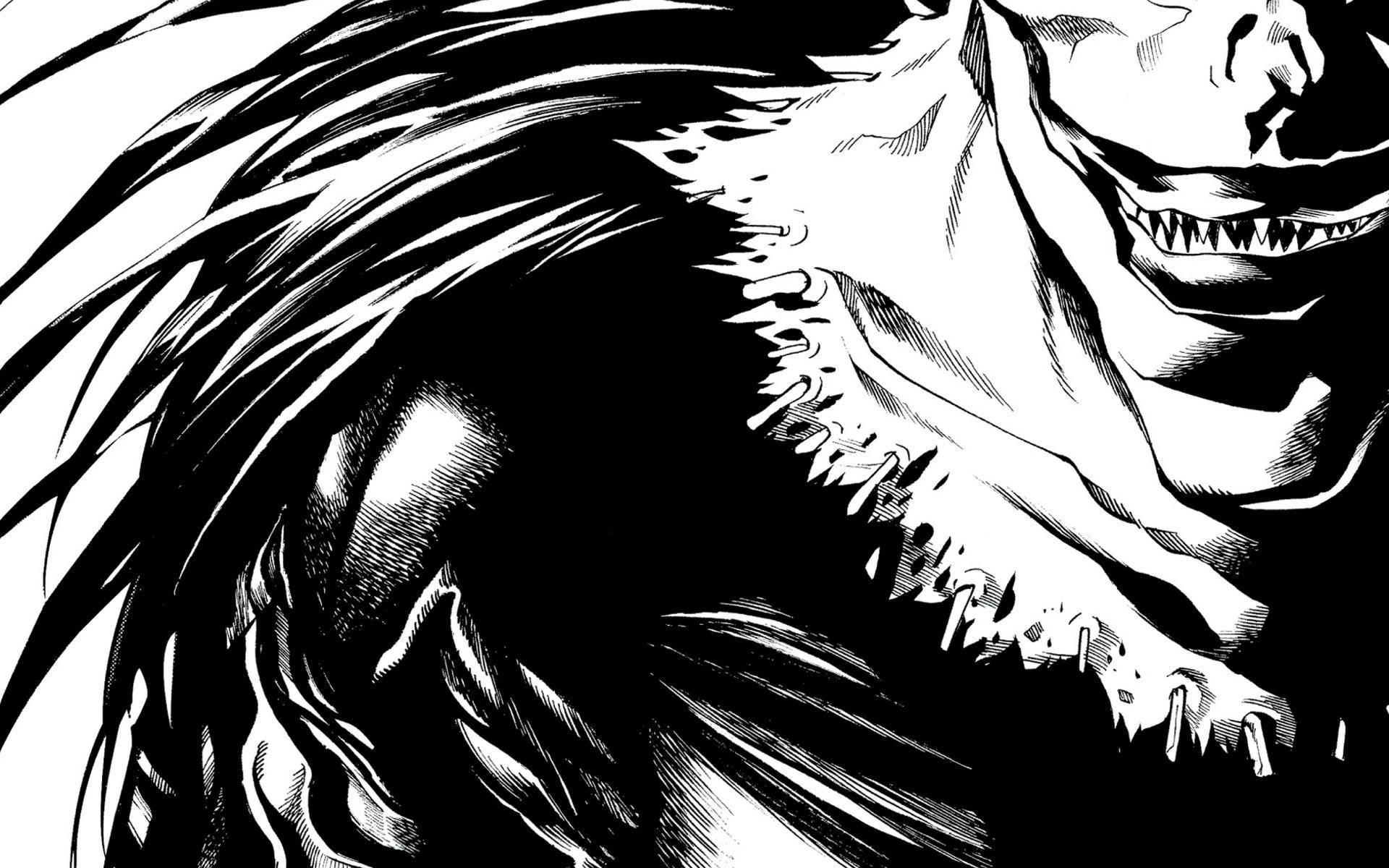 Anime Art Black And White Death Note Ryuk Close-up Wallpaper