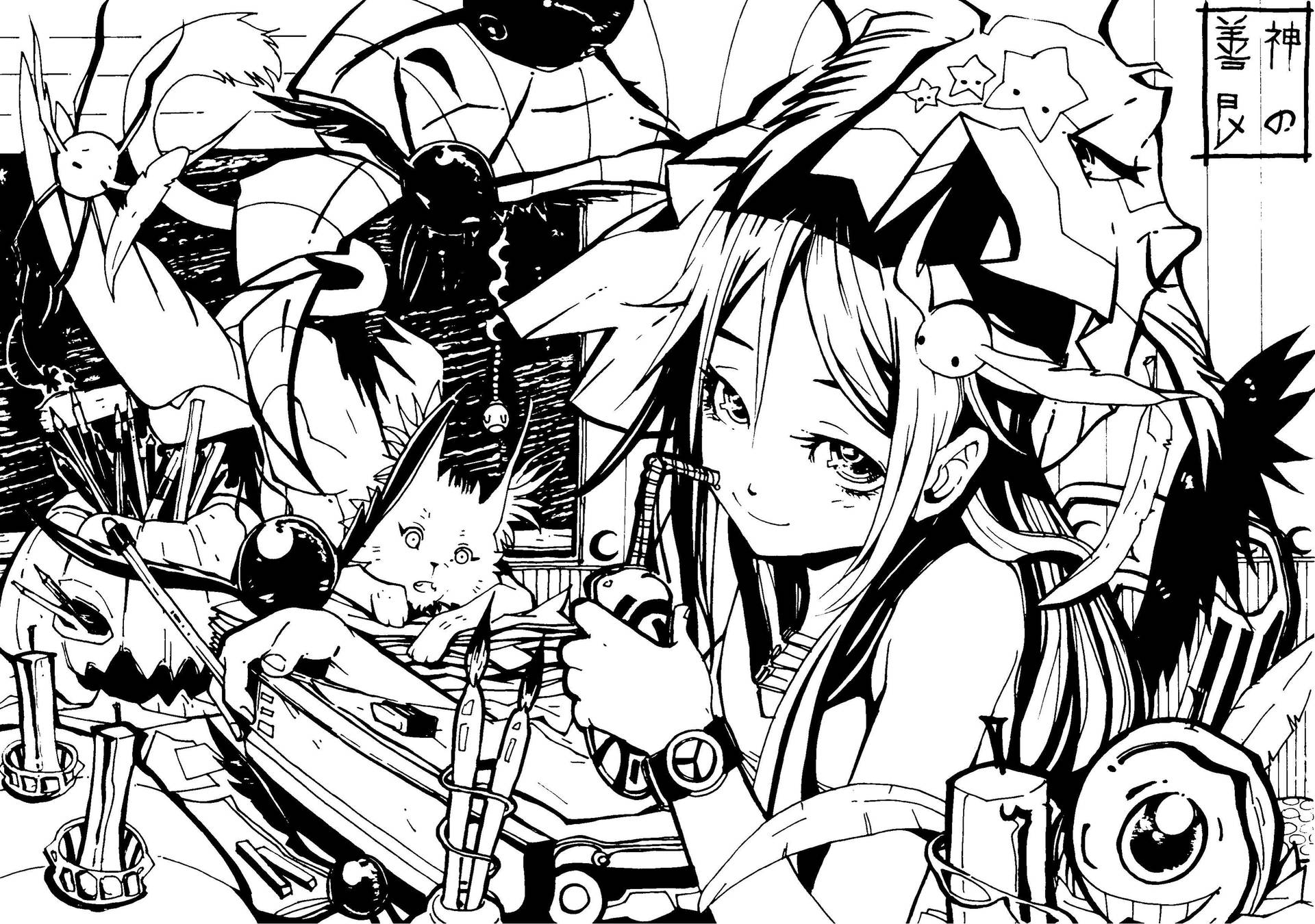Anime Art Black And White Witch Girl Wallpaper