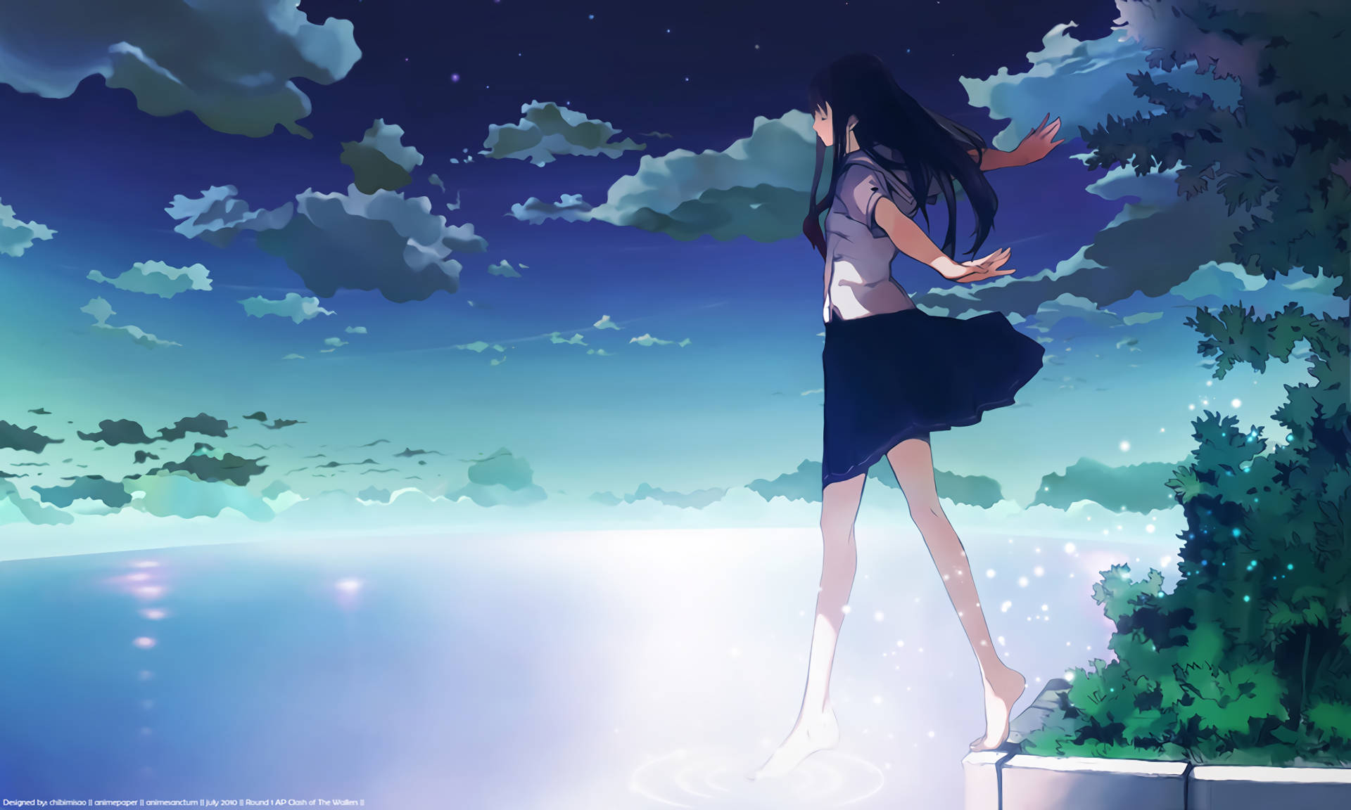 Anime Art Girl Leaping Water Wallpaper