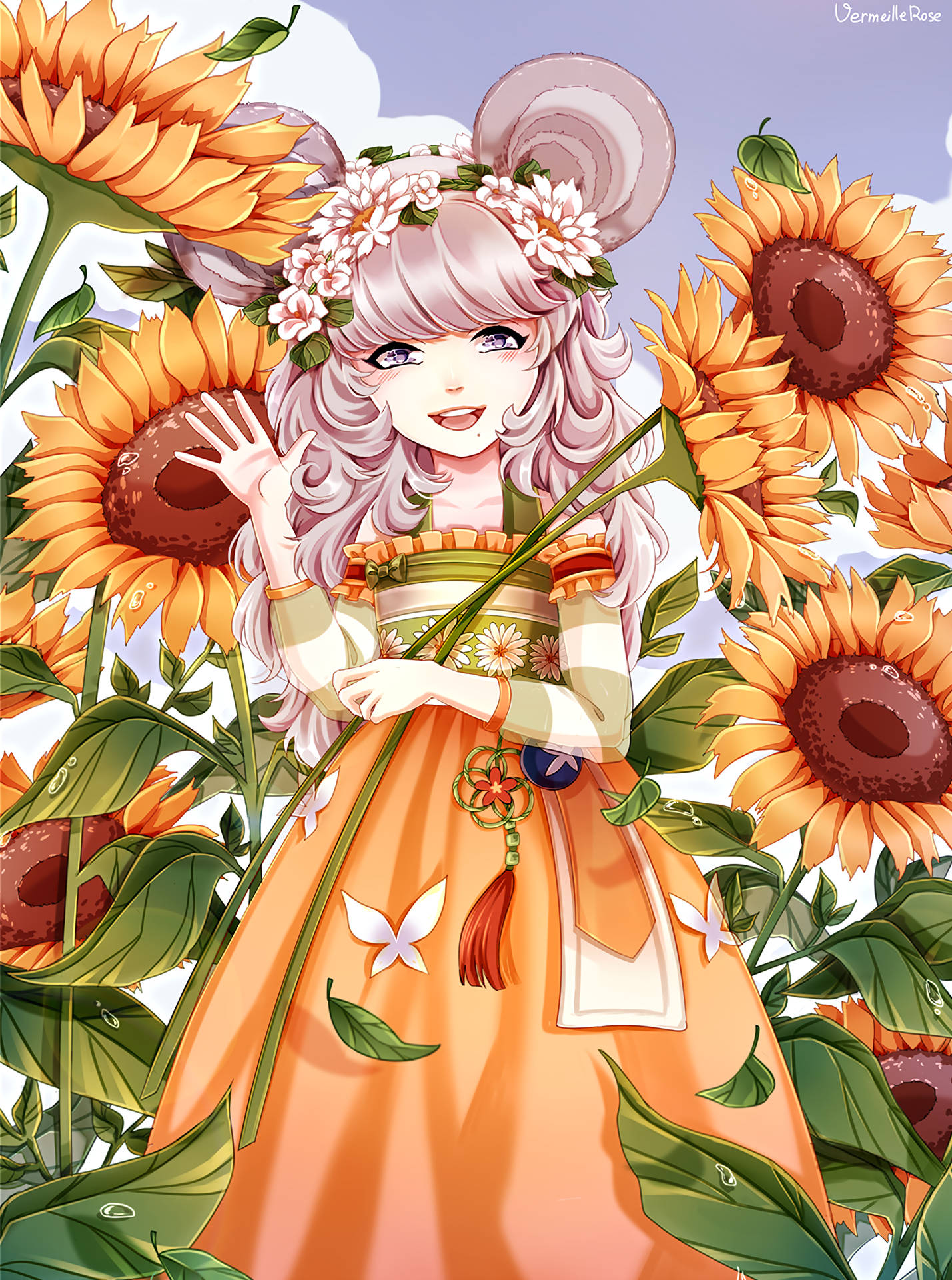 Anime Art Girl Sunflower Field
