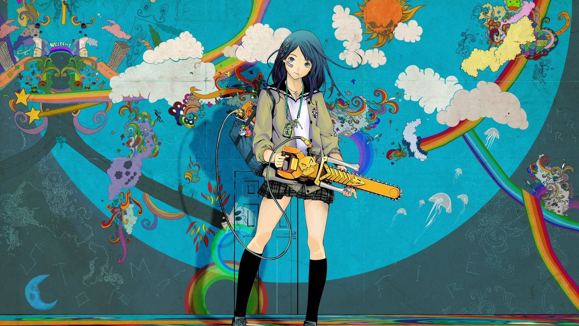 Anime Art Girl With Graffiti Wallpaper