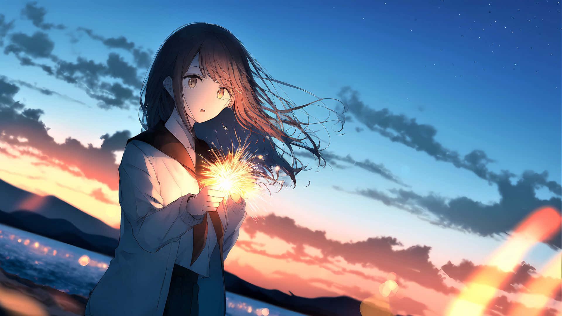 Anime baggrund med farverige stjerner