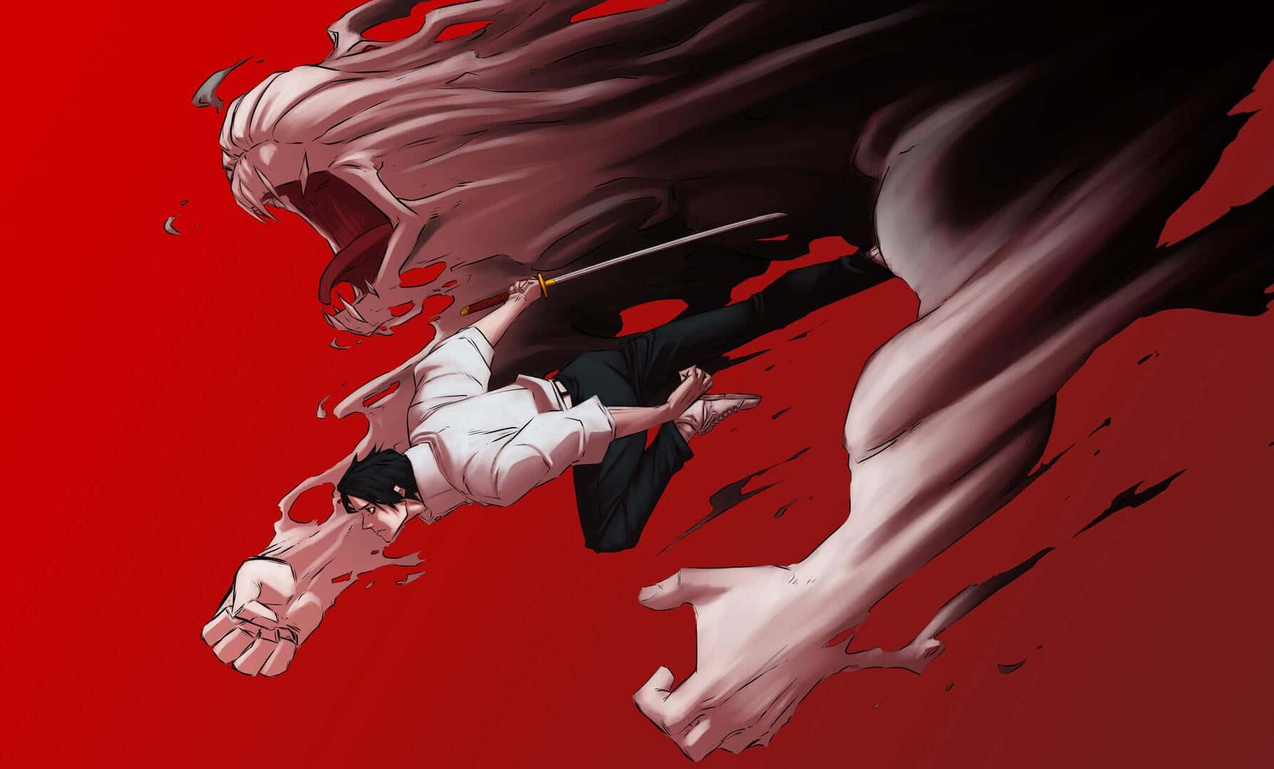 Anime Battle Against Red Backdrop Wallpaper