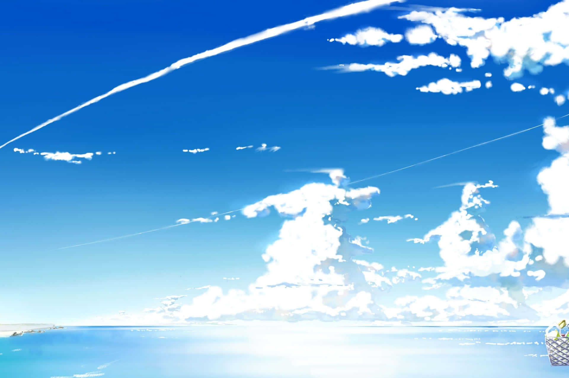 Upplevett Overkligt Äventyr På Anime Beach Som Bakgrundsbild Till Datorn Eller Mobilen. Wallpaper