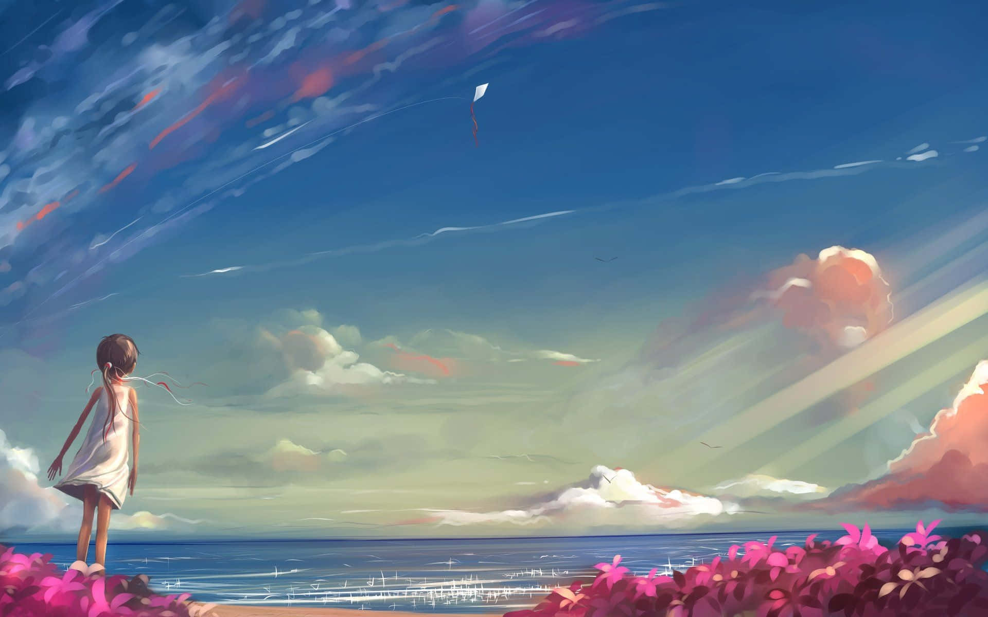 Einenhellen Und Sonnigen Tag Am Anime-strand Genießen Wallpaper