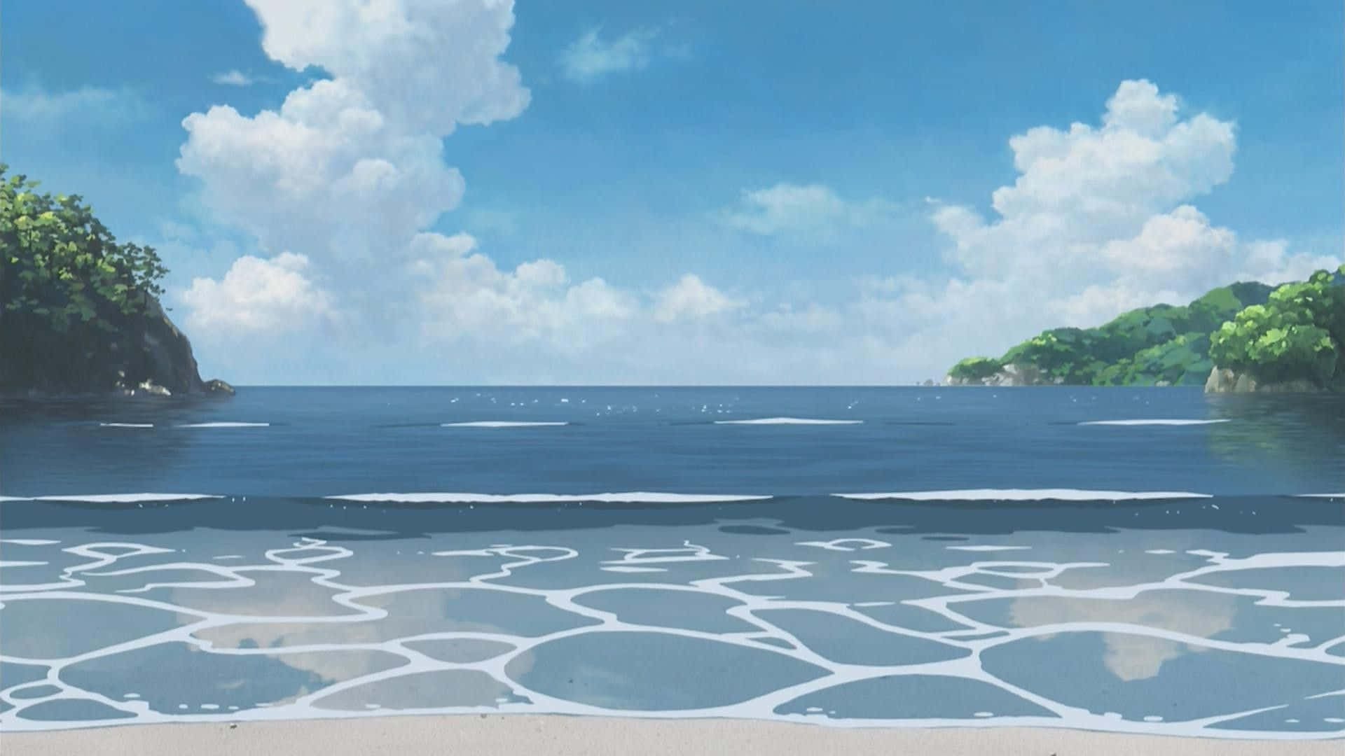 Animestrand Grüne Inseln Wallpaper