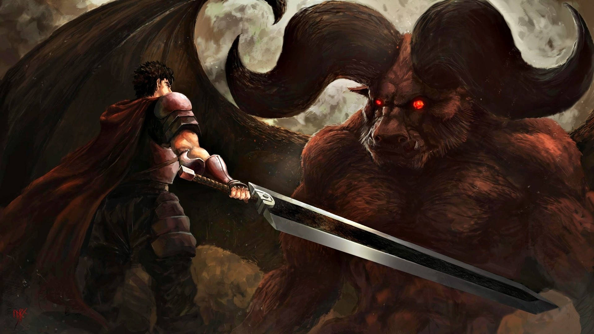 Anime Berserk mod Monster skinnede baggrund. Wallpaper