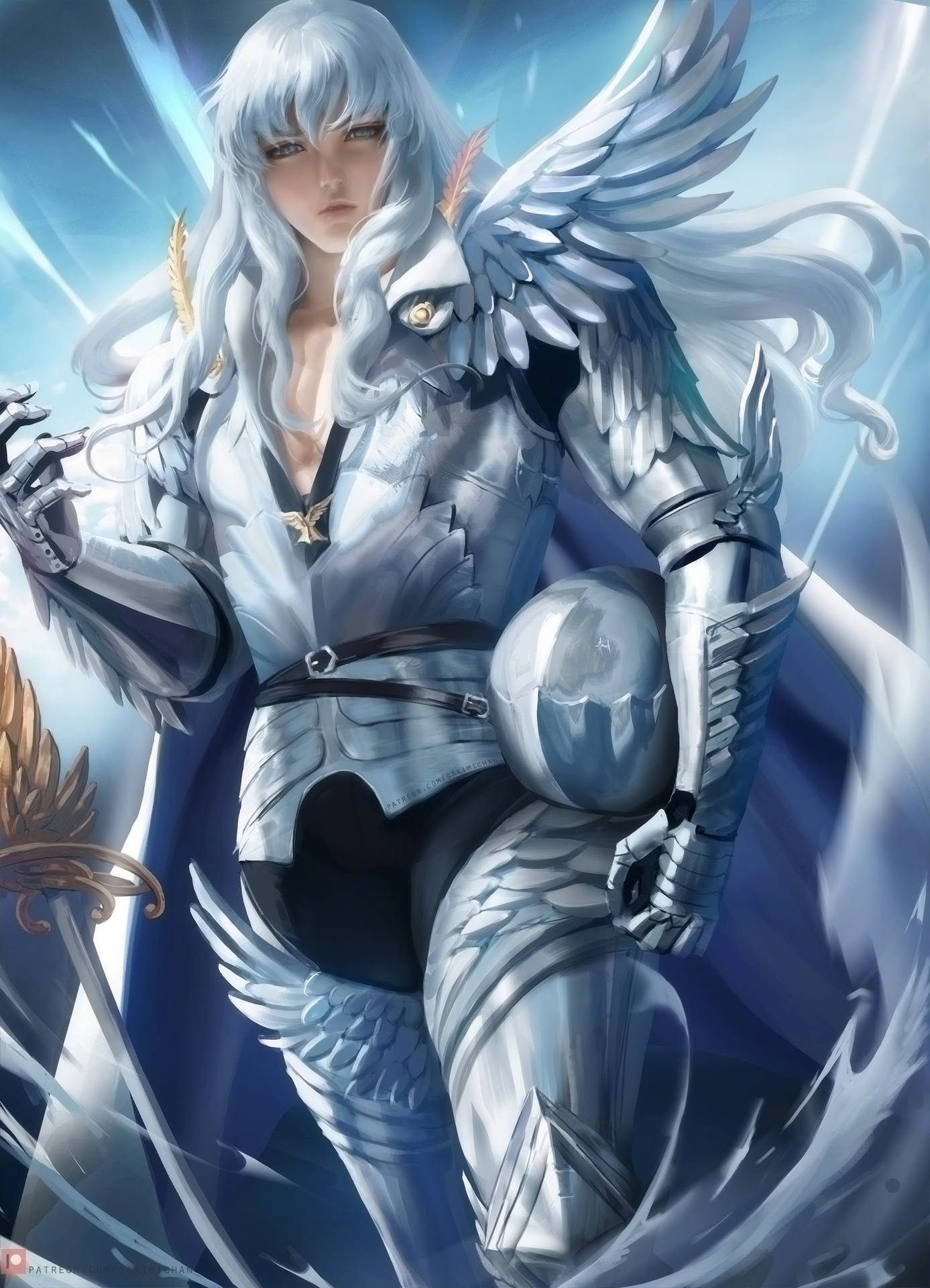 A White And Silver Character With Wings Wallpaper