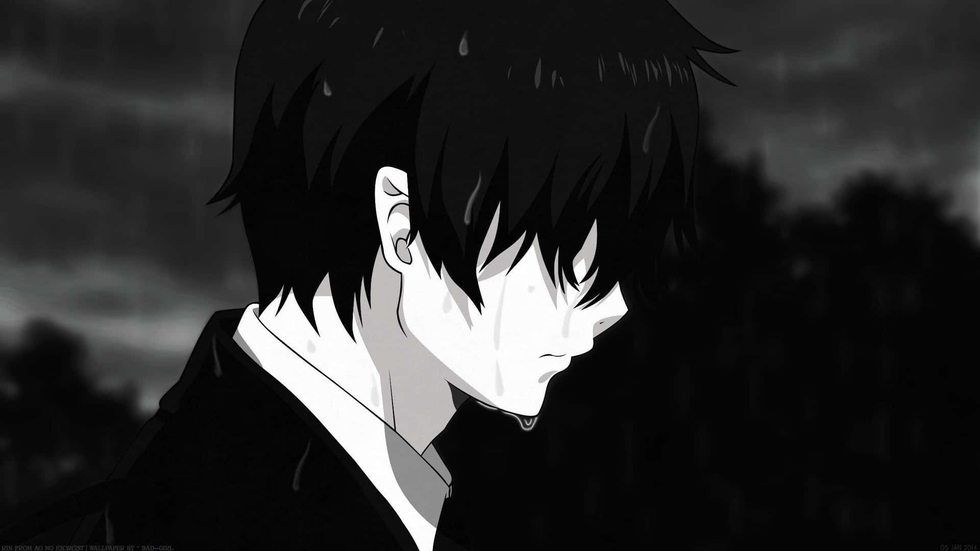 Loneliness of an Anime Character in Black and White Wallpaper