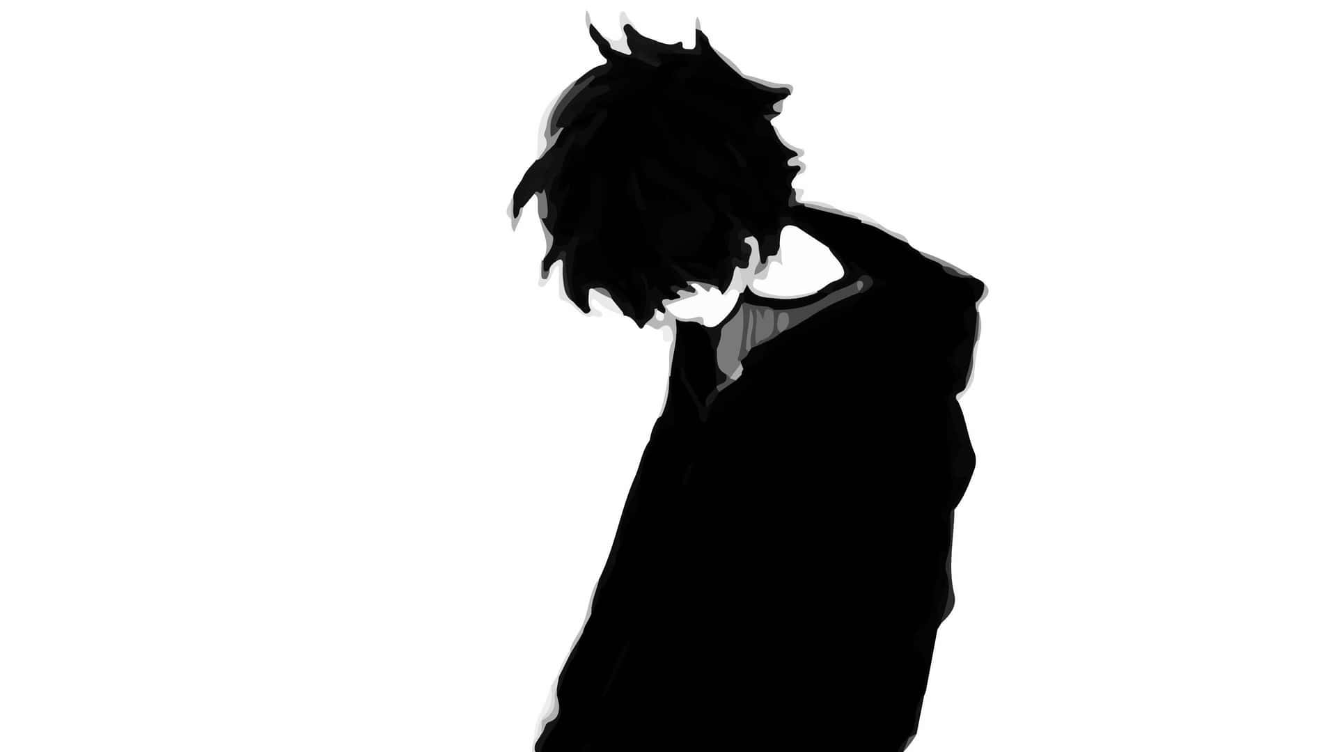 A melancholic portrait of a black and white anime character. Wallpaper
