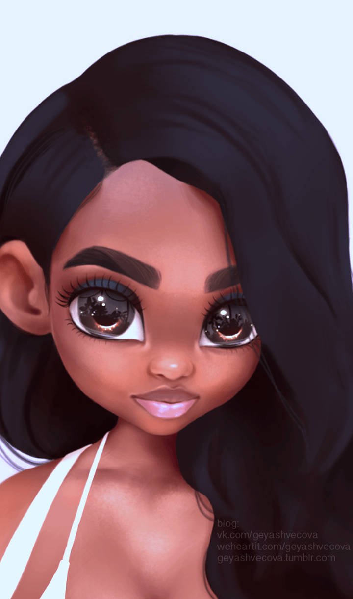 Anime Black Girl Baddie With Black Hair Wallpaper
