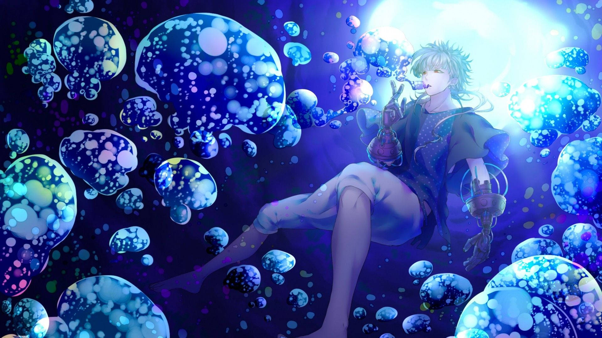 Chicode Anime Azul Sumergiéndose Bajo El Mar Fondo de pantalla