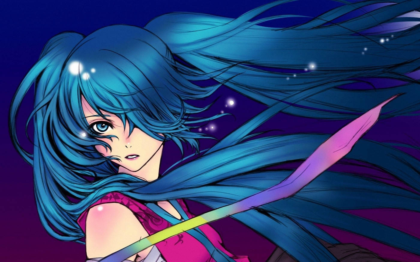 Einjunger Anime-junge Mit Blauen Haaren. Wallpaper