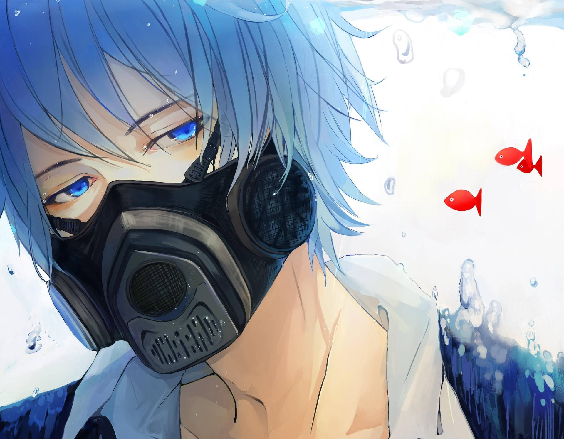 Masked Anime Blue Boy kommer til live på din skærm. Wallpaper