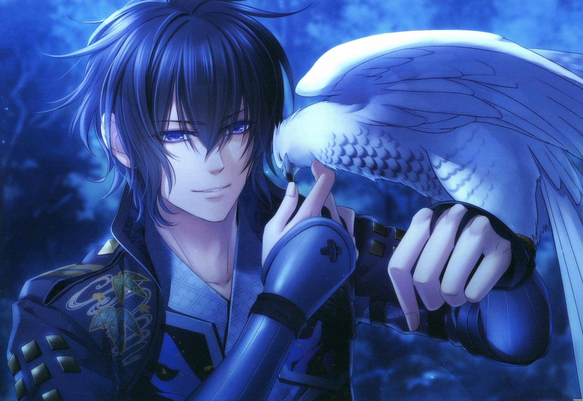 Anime Blue Boy With An Eagle Wallpaper