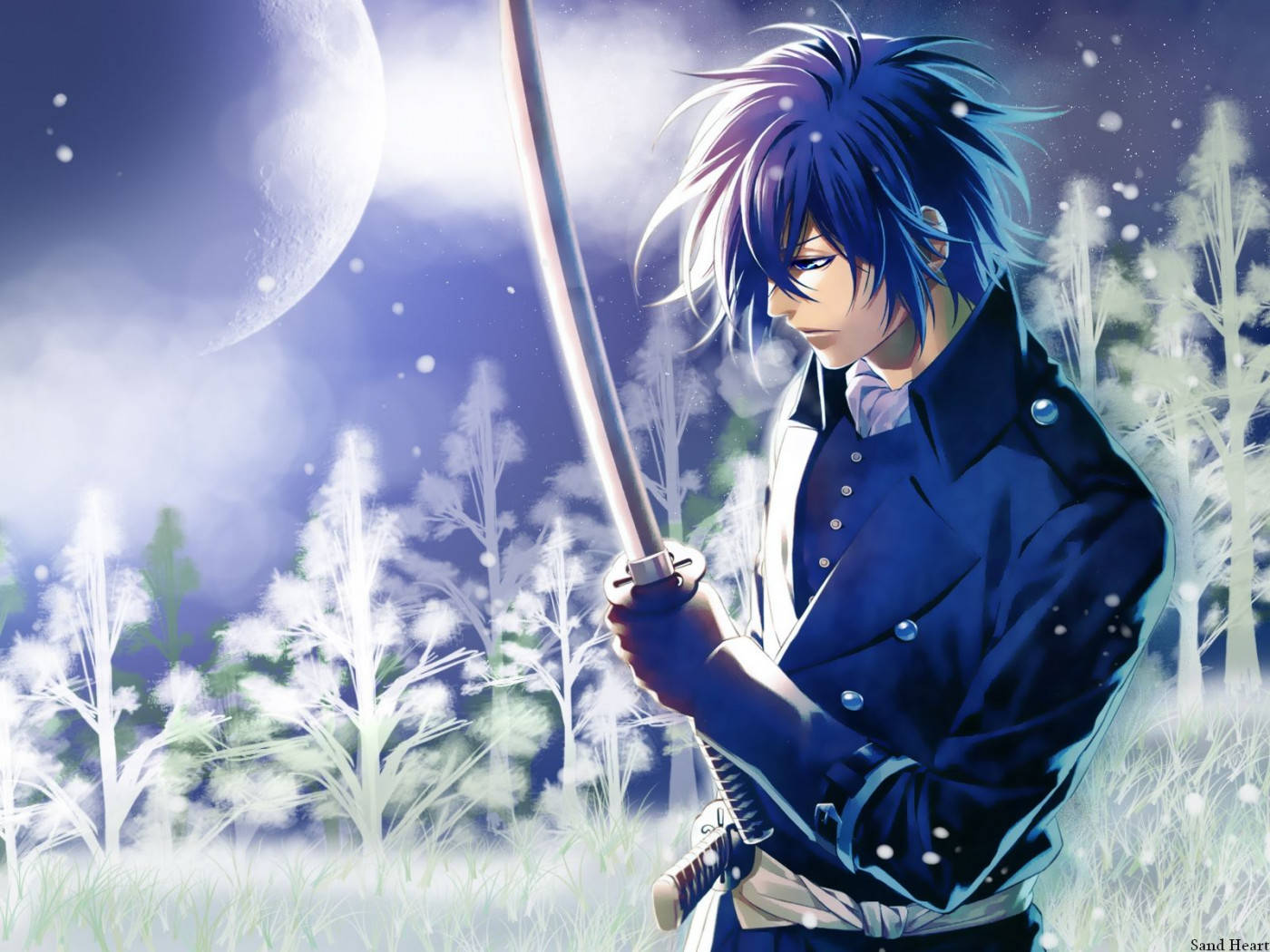 Anime Blue Boy In A Winter Forest Wallpaper