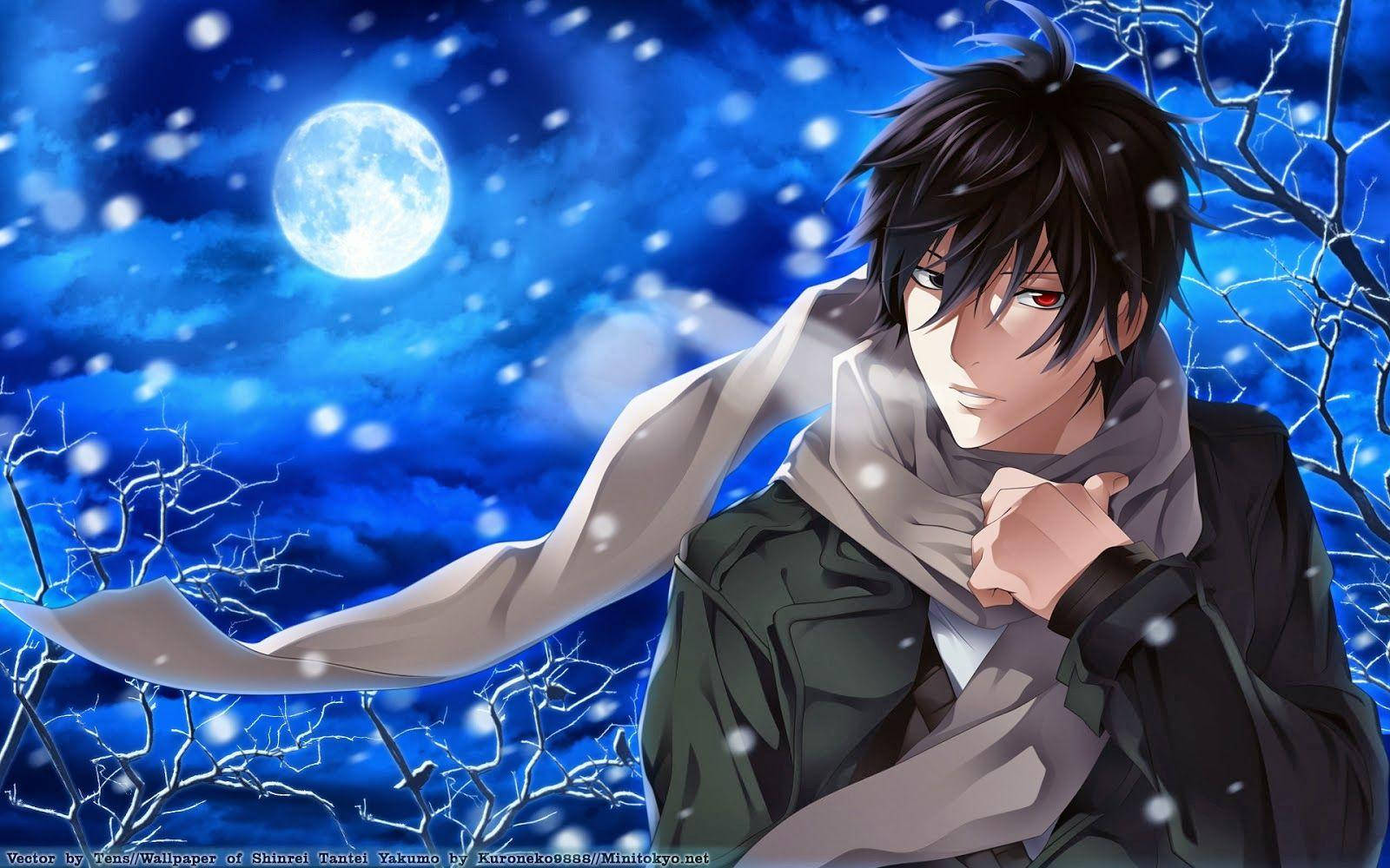 Anime Blue Boy And The Bright Moon Wallpaper
