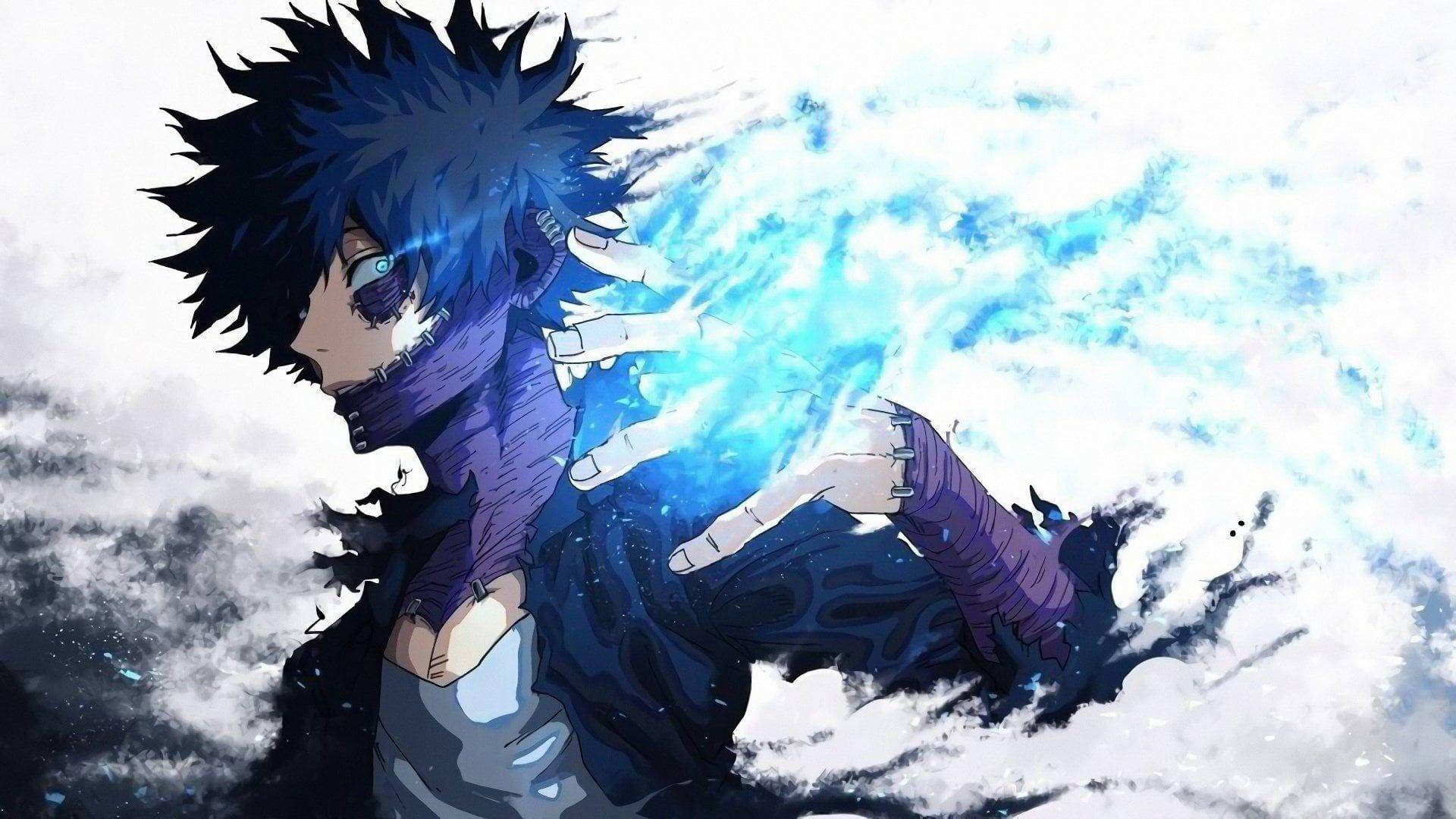Chicoazul De Anime Con Luces Azules Parpadeantes De Poder. Fondo de pantalla