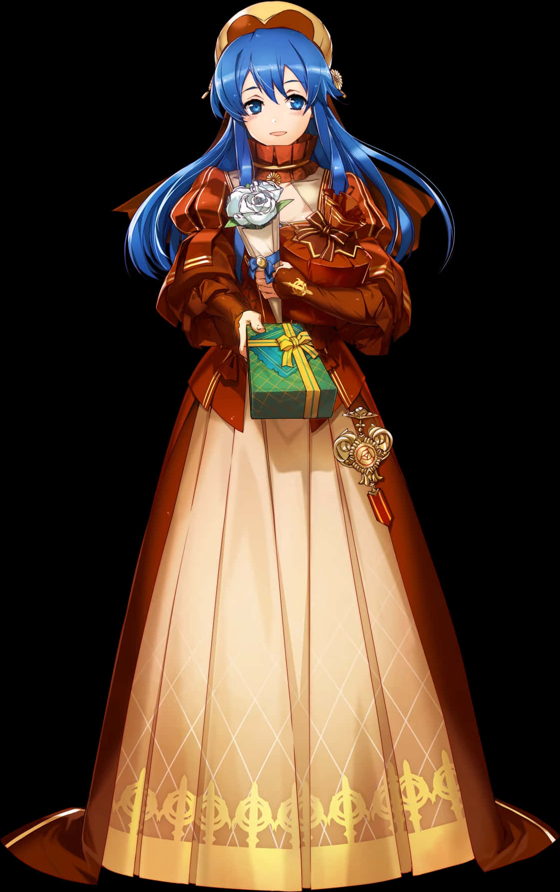 Anime Blue Haired Princess With Gift PNG