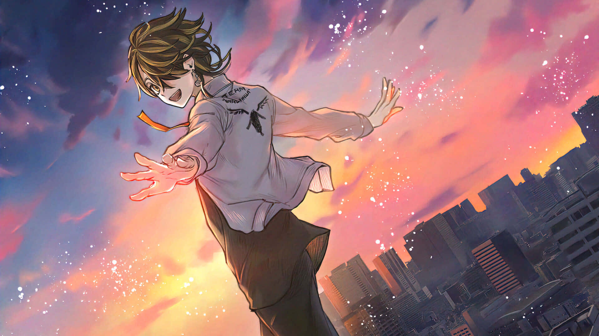 Download A young Anime Boy overlooks the city in hope for an adventure.