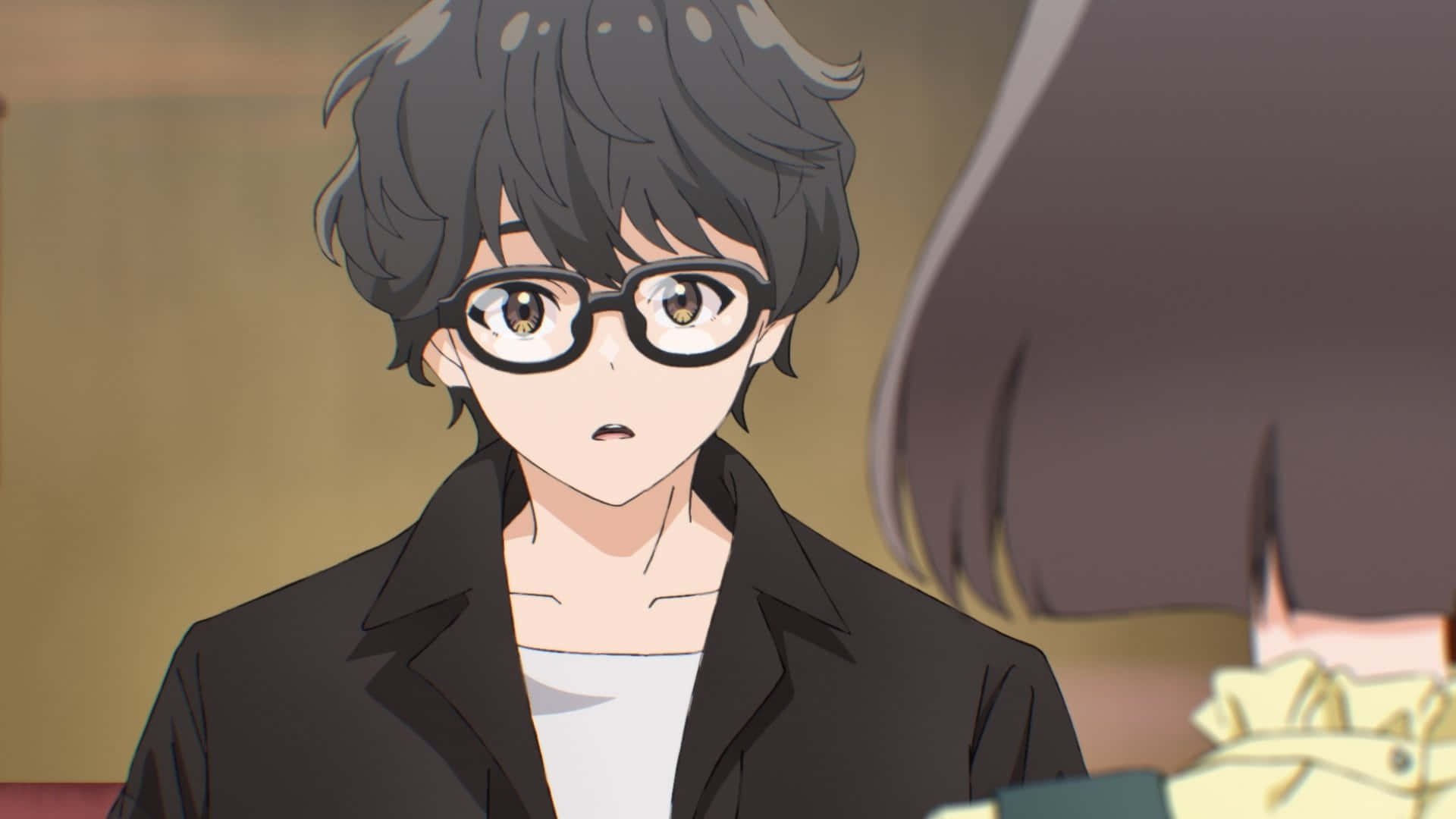 Anime Boy Black Hair Glasses Surprised Expression Wallpaper