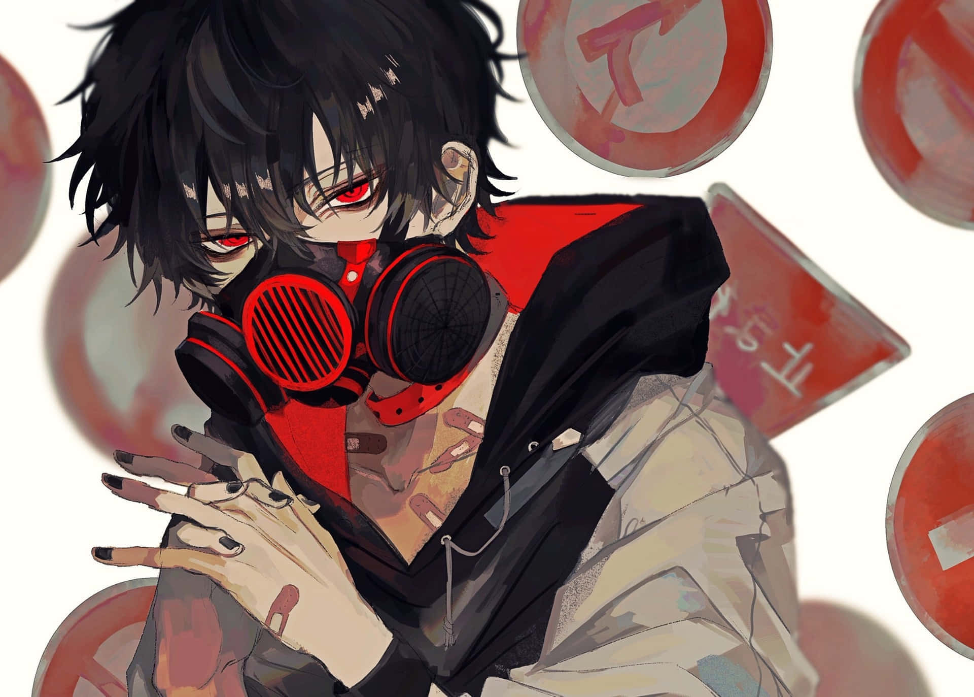 Anime Boy Black Hair Red Headphones Wallpaper