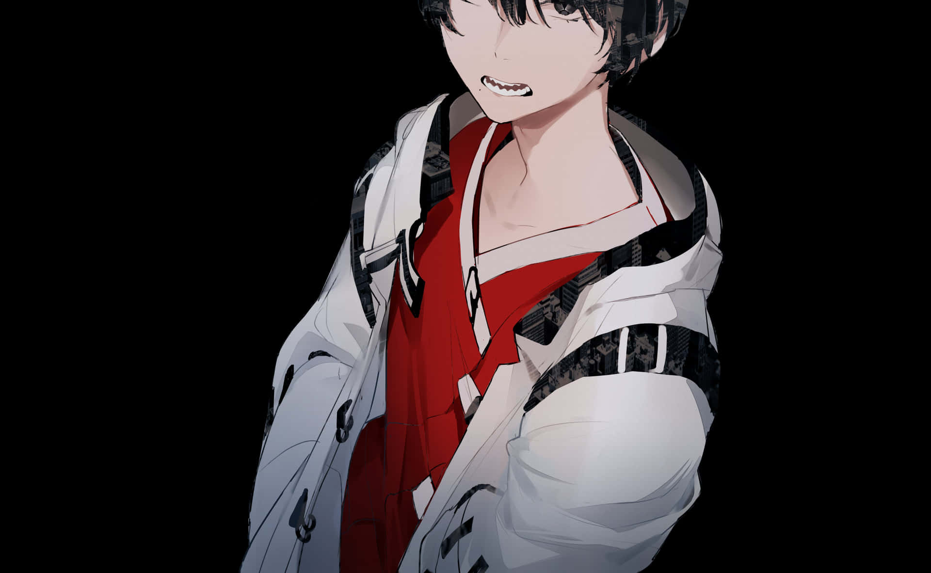 Anime Boy Black Hair Red Shirt Wallpaper
