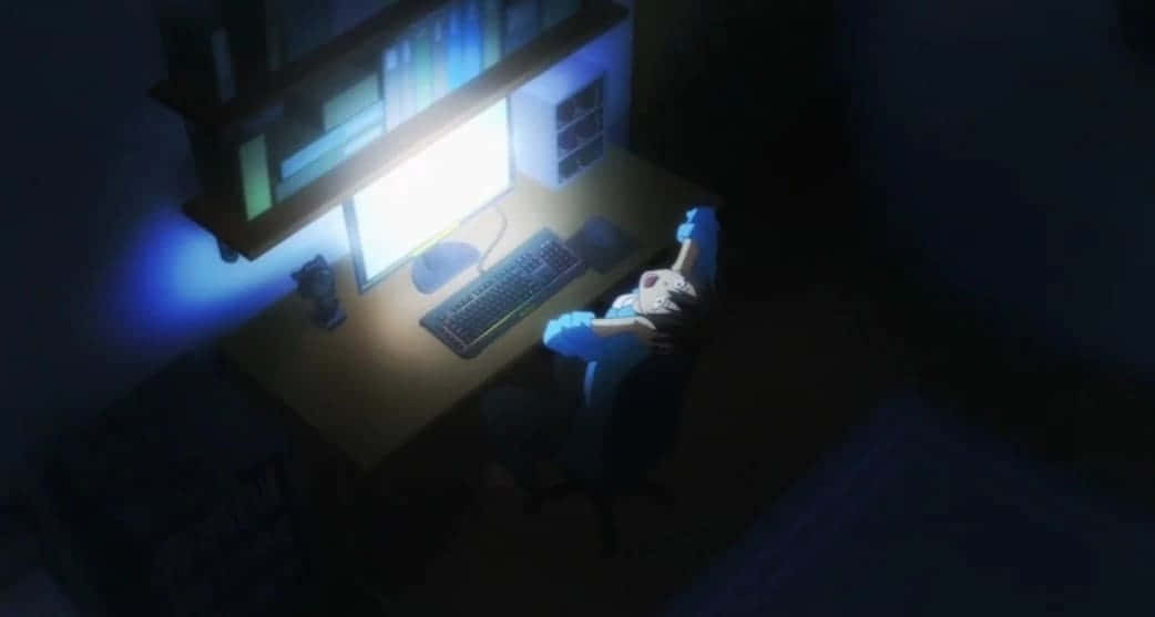 An Anime Boy Working on His Computer Wallpaper