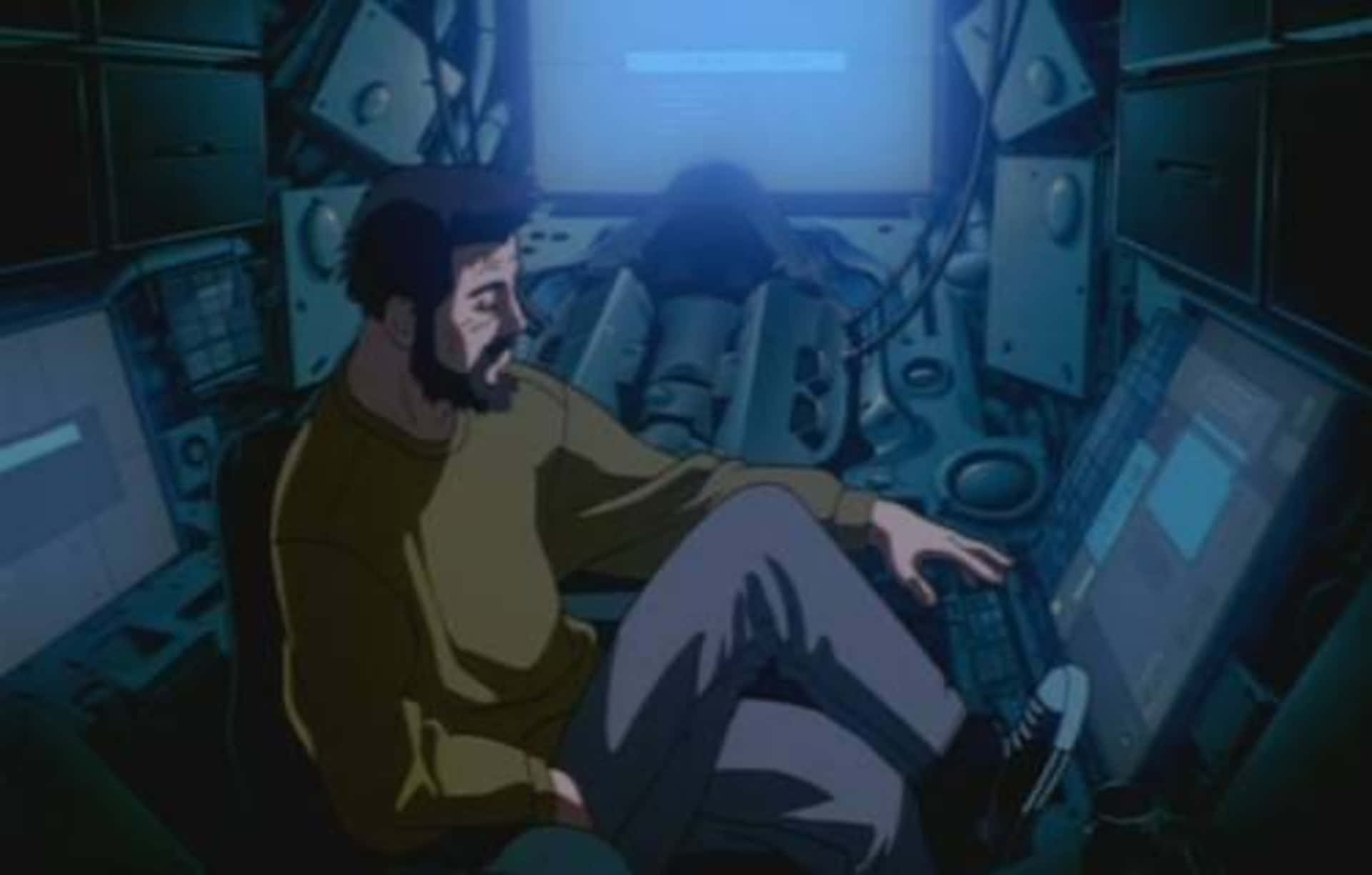 Einjunger Erwachsener Anime-junge Sitzt Vor Seinem Computer. Wallpaper