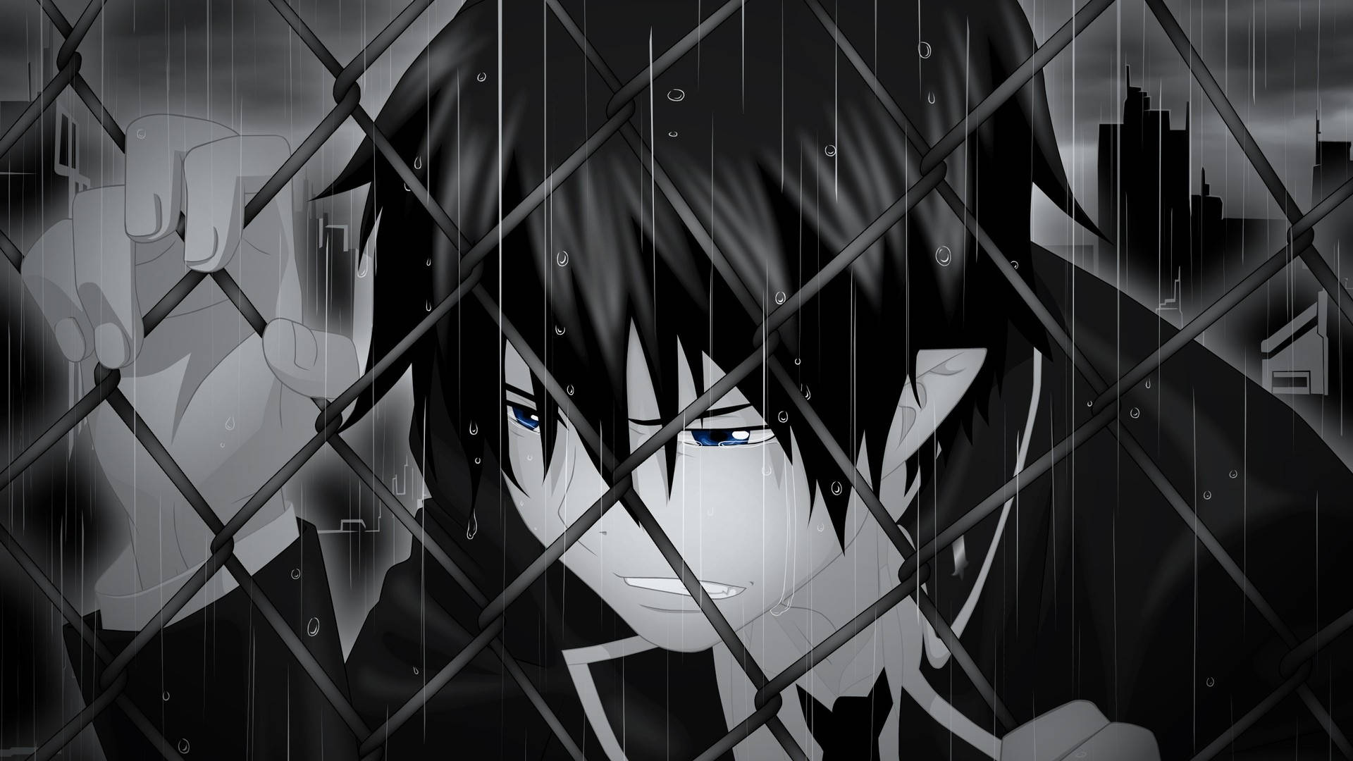 Anime Boy Dark Crying In Rain Wallpaper
