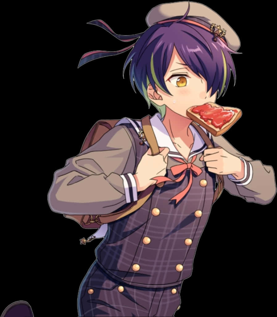 Anime Boy Eating Toast PNG