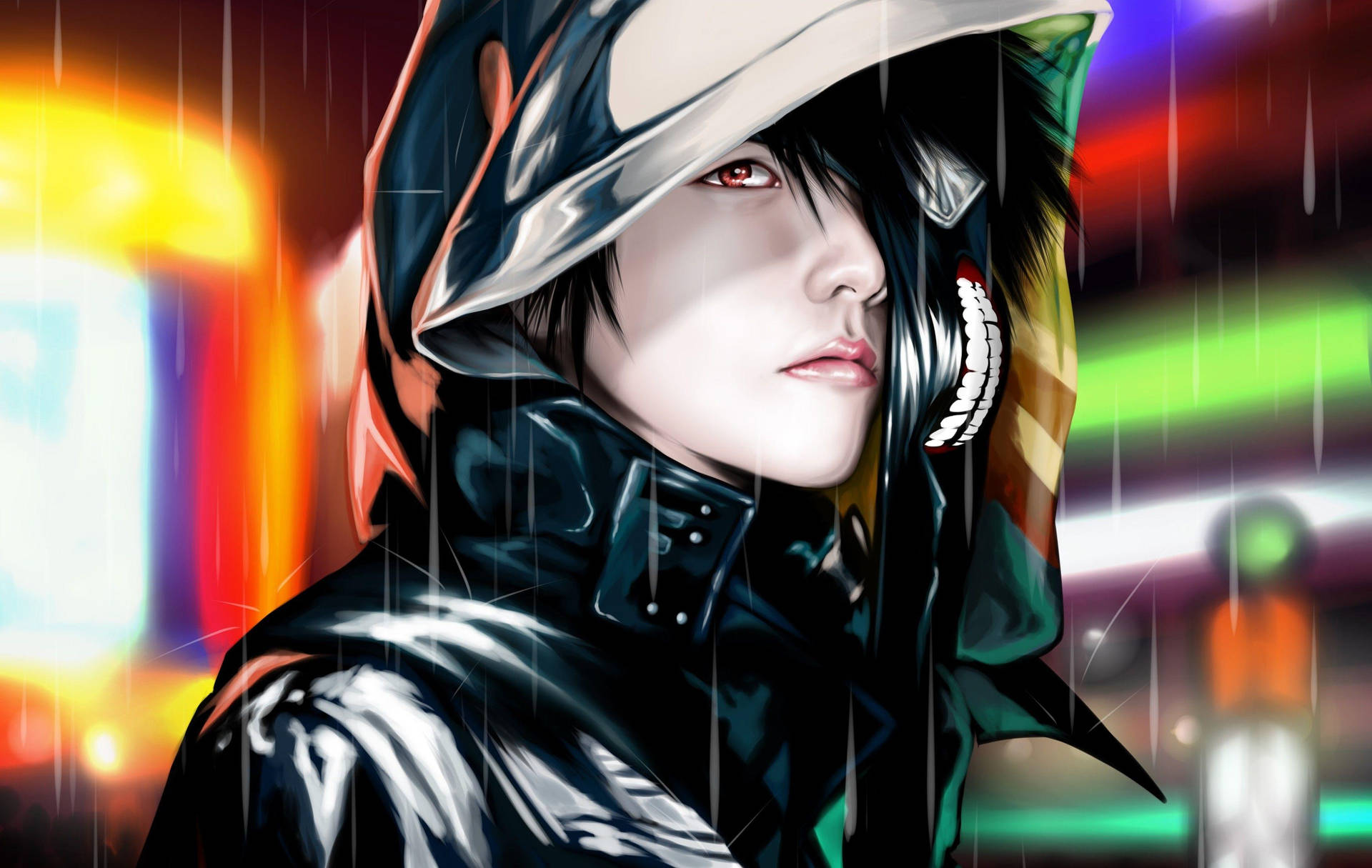 Anime Boy Gaming With Black Leather Outfit Wallpaper