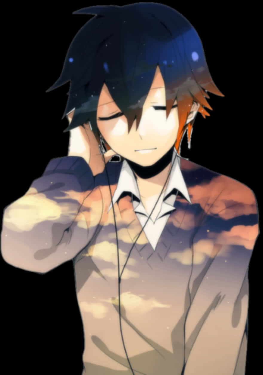 Download Anime Boy Listeningto Music | Wallpapers.com