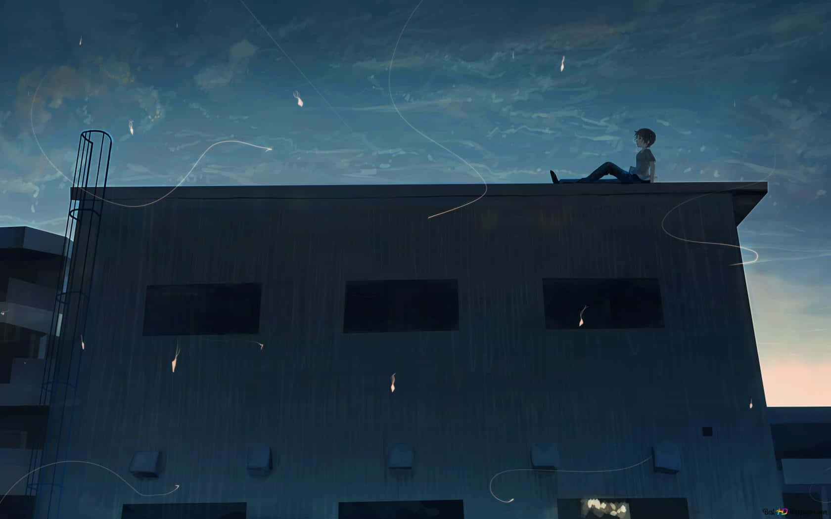 Animejunge Auf Dem Dach Eines Gebäudes Wallpaper