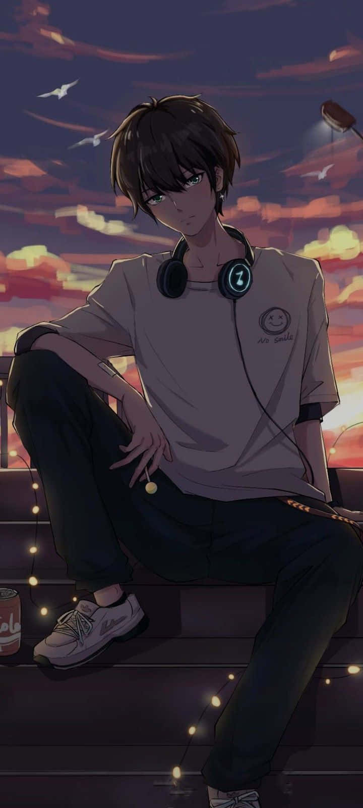 cool anime boy with headphones drawing
