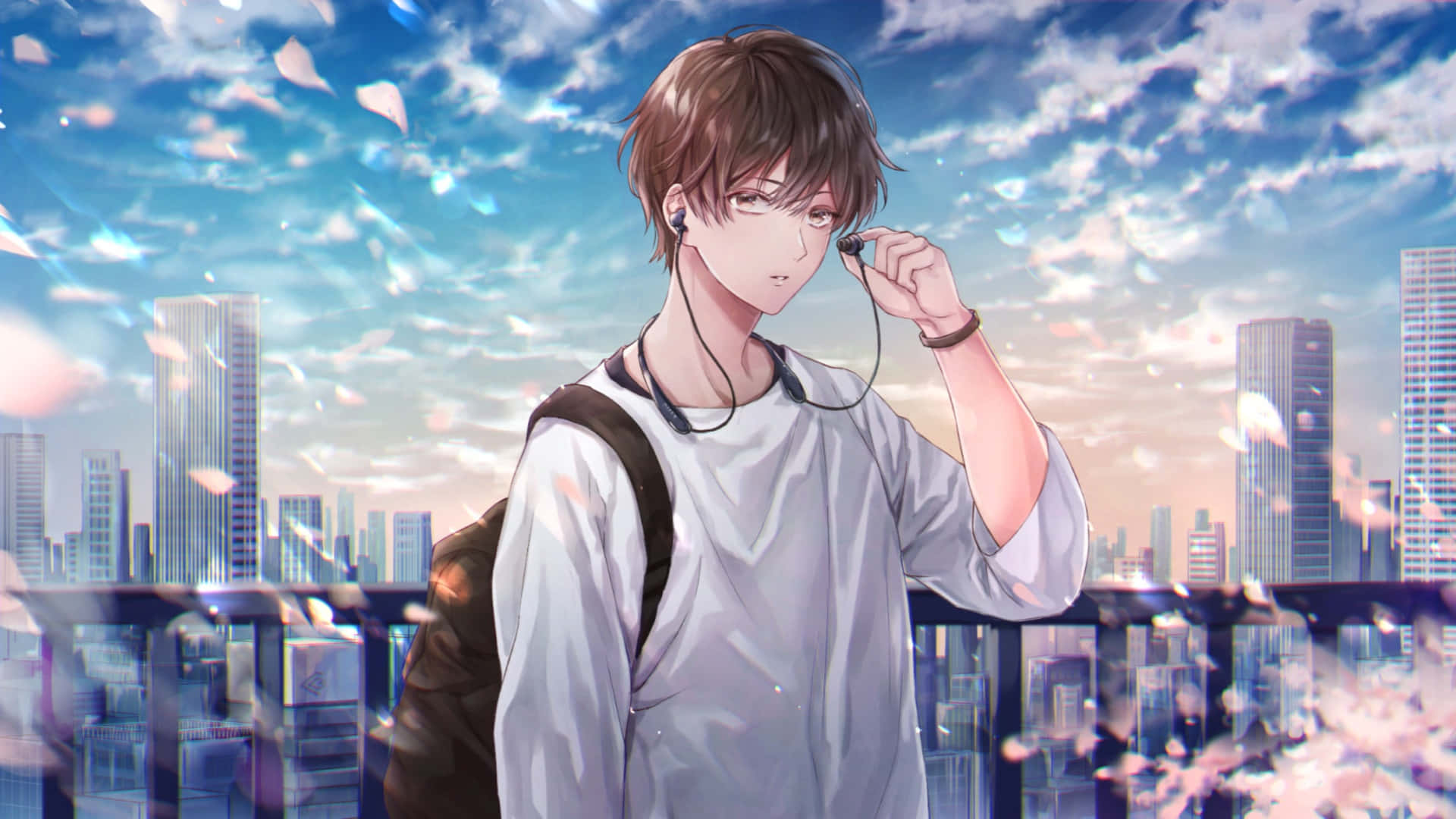 Anime Boy Urban Skyline Wallpaper