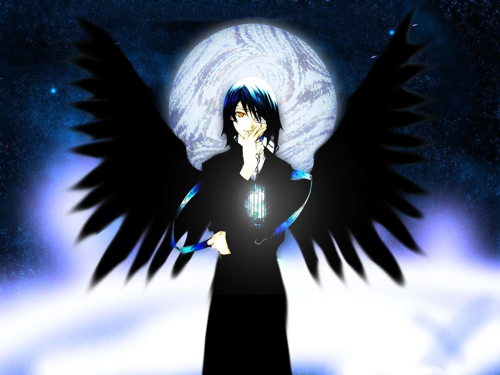 Anime Boy With Black Hairand Wings Wallpaper