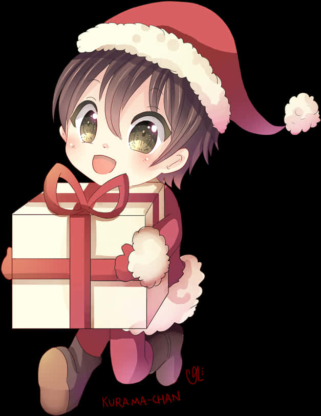 Anime Boy With Christmas Gift PNG